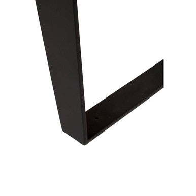 Live edge acacia wood coffee table with black iron legs, close up view 4