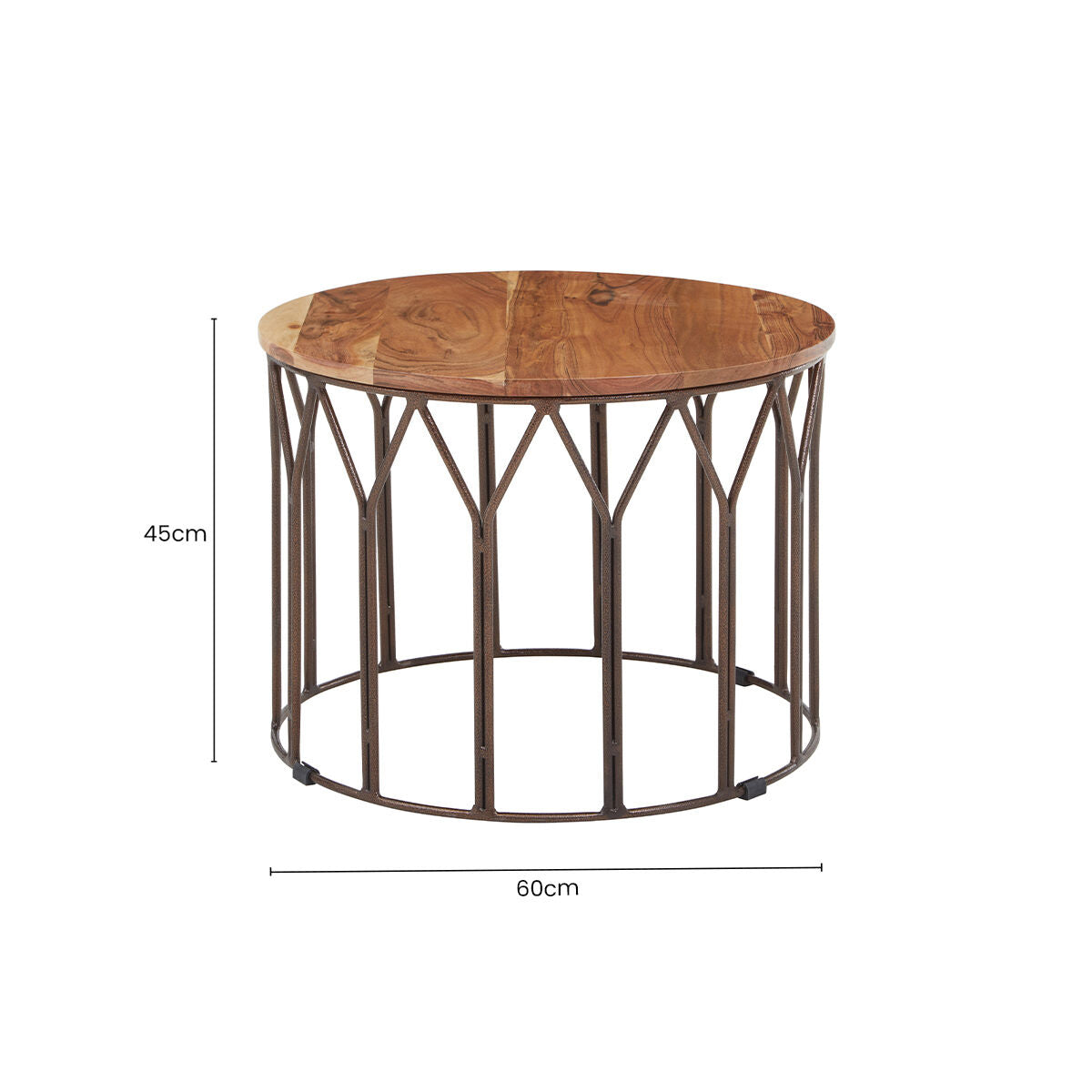 Boho acacia wood round coffee table, additional view