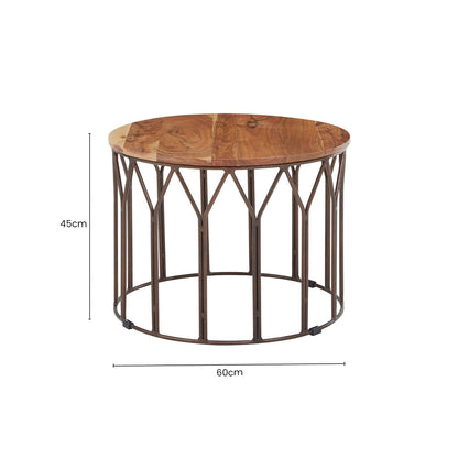 Boho acacia wood round coffee table, additional view