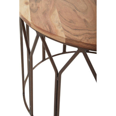 Boho acacia wood round coffee table, styled view 3