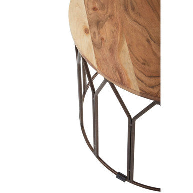 Boho acacia wood round coffee table, styled view 4