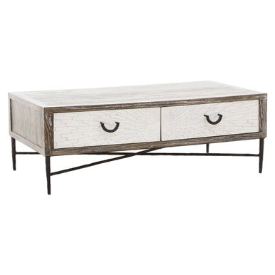 Milan grey wash elm wood 2 drawer coffee table, drawer detail