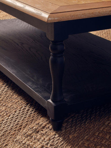 Kensington Townhouse grey wash coffee table, styled view 3