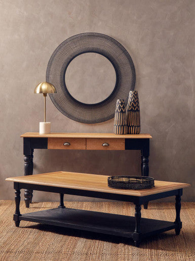 Kensington Townhouse grey wash coffee table, styled view