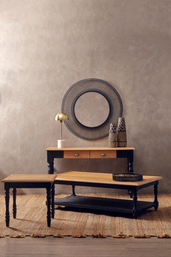 Kensington Townhouse grey wash coffee table, styled view 2