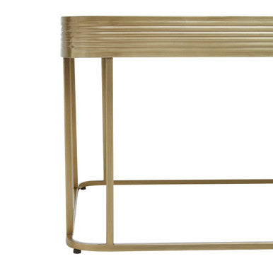 Ella gold finish mirrored coffee table, close up view 1