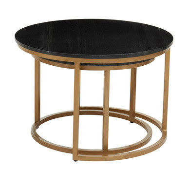 Varana black marble and gold nesting coffee tables, side angle