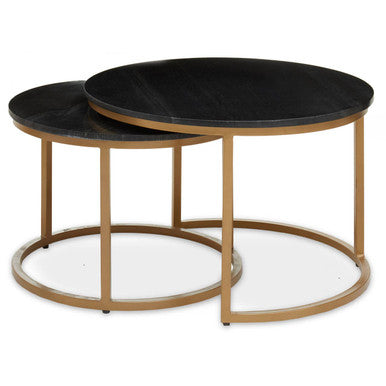 Varana black marble and gold nesting coffee tables, front view