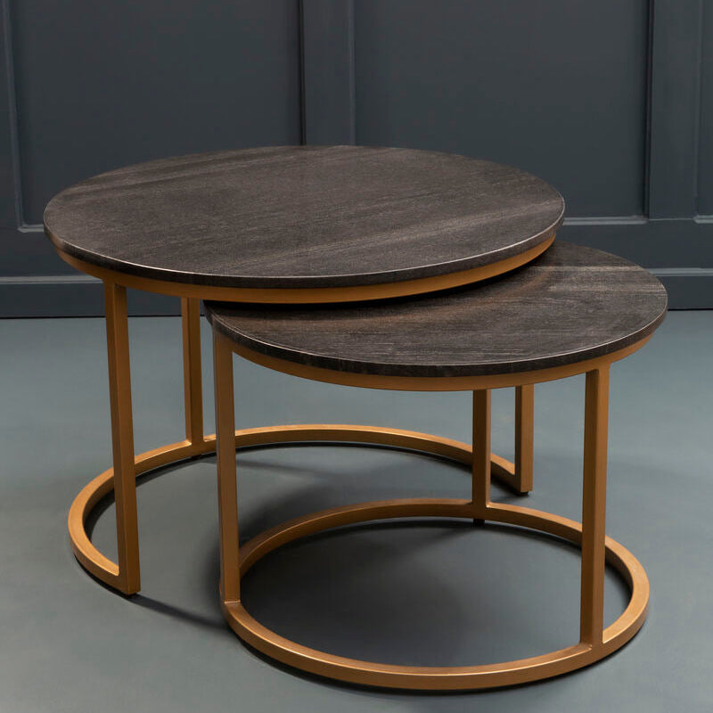 Varana black marble and gold nesting coffee tables, styled living room