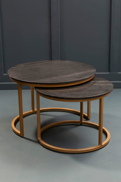 Varana black marble and gold nesting coffee tables, styled living room 2