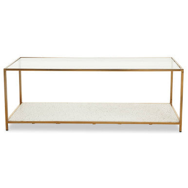Novi white terrazzo effect gold coffee table, side angle