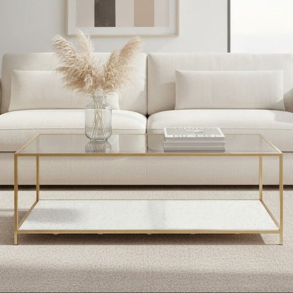 Novi white terrazzo effect gold coffee table, front view