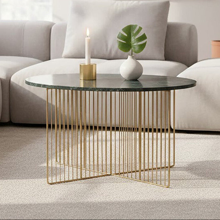 Nirav green marble and gold coffee table, front view