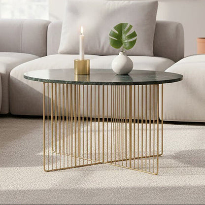 Nirav green marble and gold coffee table, front view