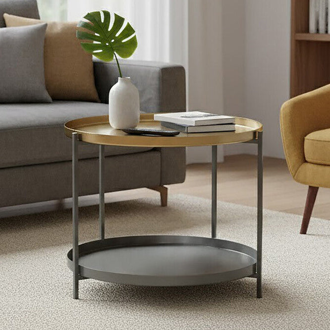 Korba grey and matt gold 2 tier coffee table, front view
