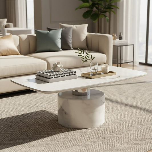 Sesto white marble coffee table, front view