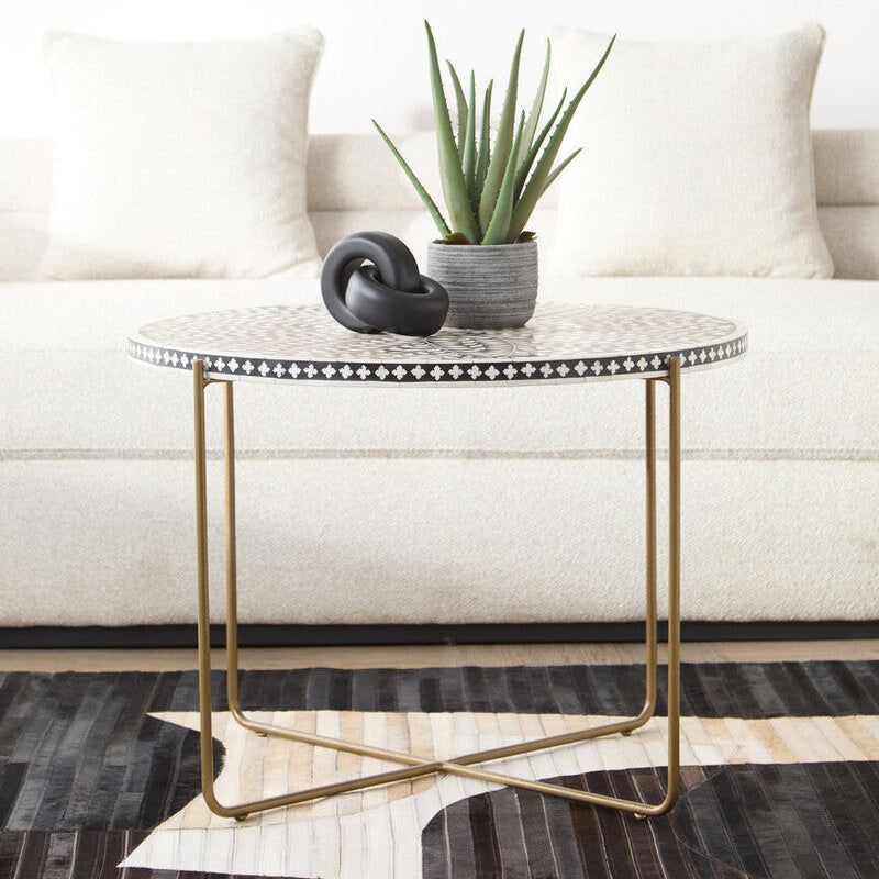 Fusion bone inlay coffee table, living room setting