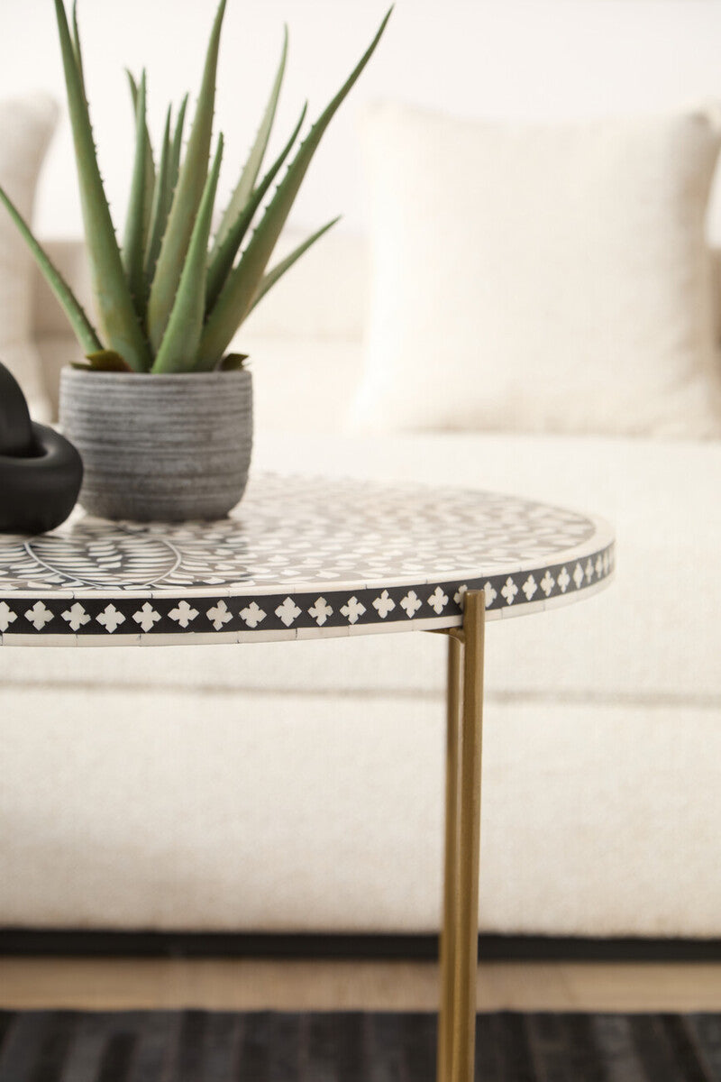 Fusion bone inlay coffee table, styled view 1
