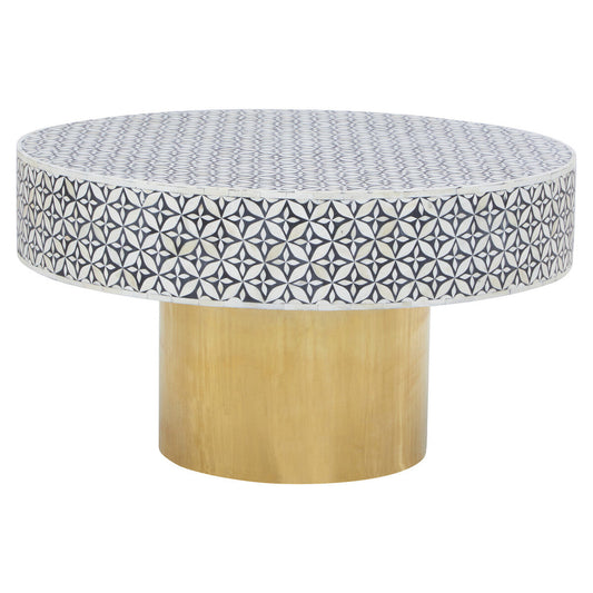 Fusion bone inlay round coffee table, front view