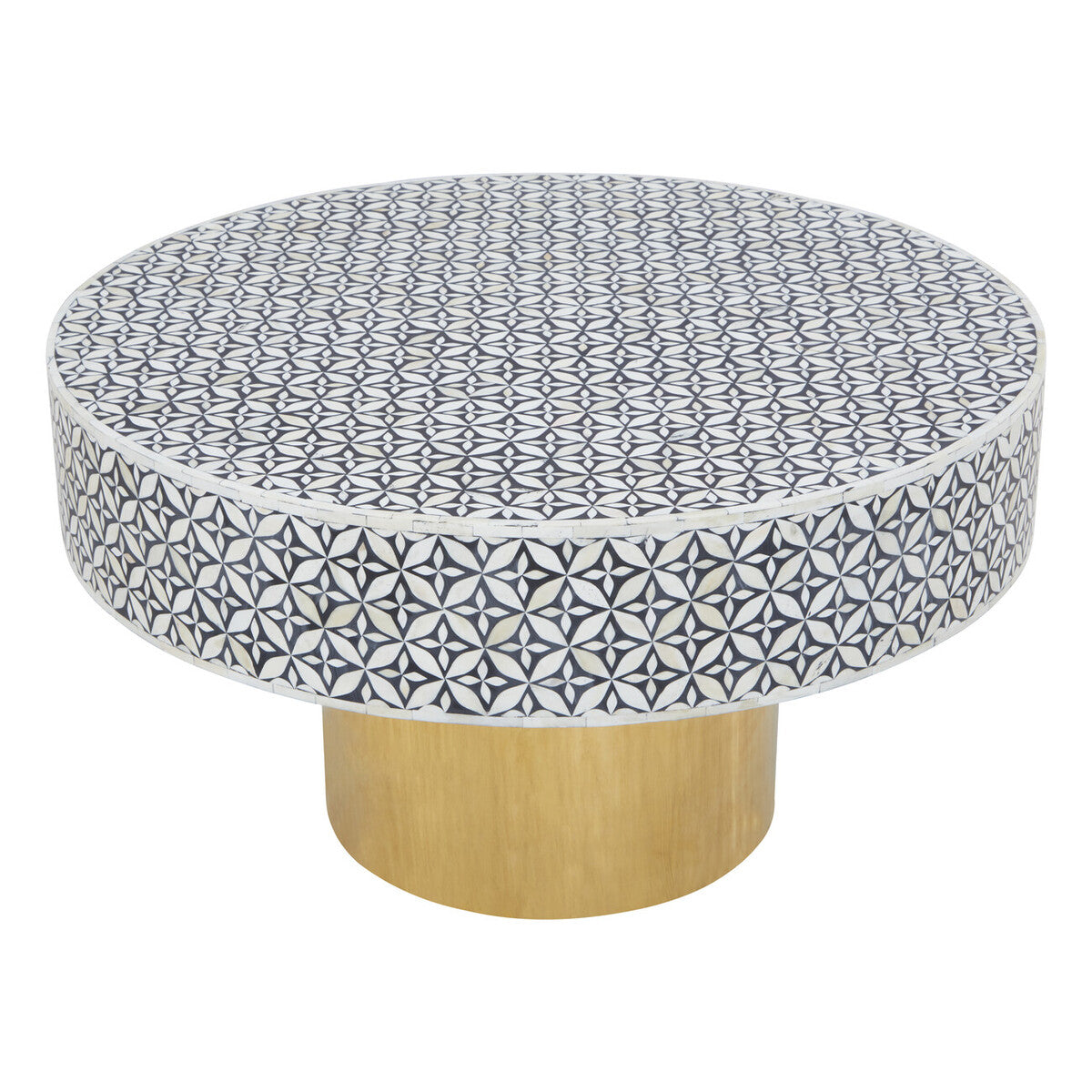 Fusion bone inlay round coffee table, tabletop detail