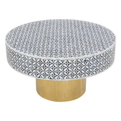 Fusion bone inlay round coffee table, tabletop detail