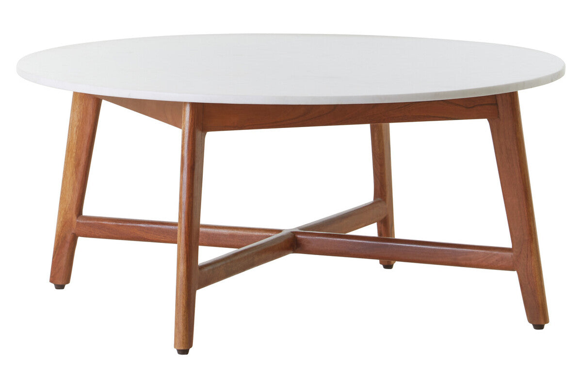 Myan white marble round coffee table, tabletop detail