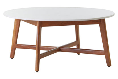 Myan white marble round coffee table, tabletop detail