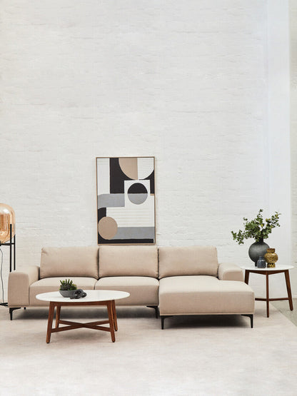 Myan white marble round coffee table, styled living room 2