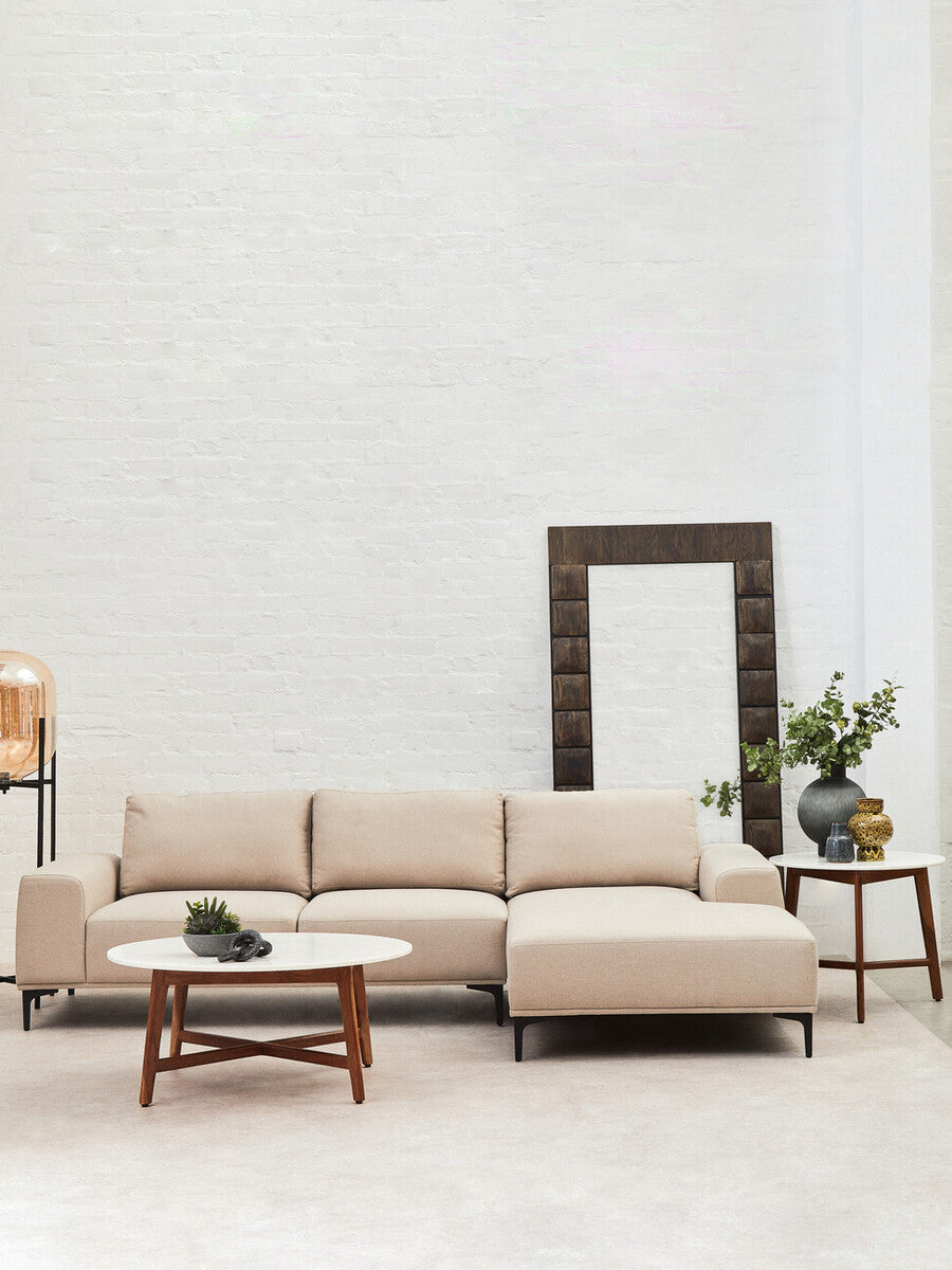 Myan white marble round coffee table, styled living room 3