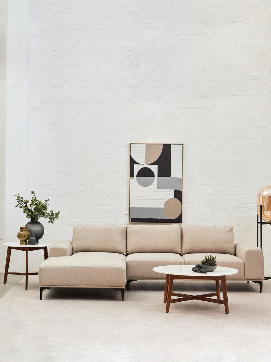 Myan white marble round coffee table, styled living room 4
