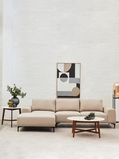Myan white marble round coffee table, styled living room 4
