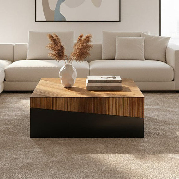 Gabor black and natural bamboo square coffee table, front view