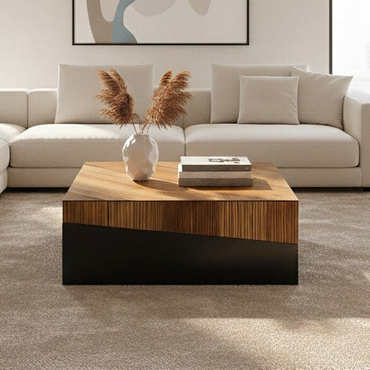 Gabor black and natural bamboo square coffee table, front view