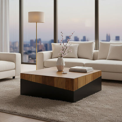 Gabor black and natural bamboo square coffee table, top view