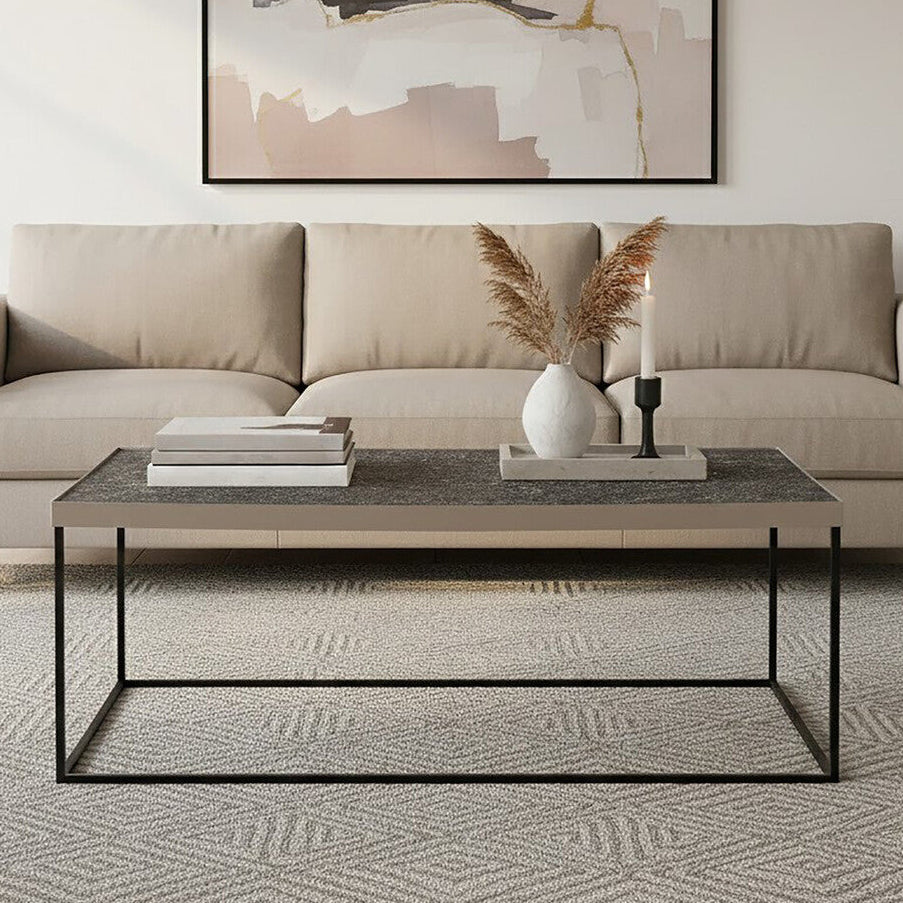 Akola silver metal and glass coffee table, front view