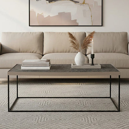 Akola silver metal and glass coffee table, front view