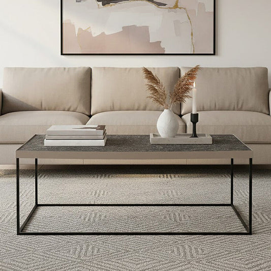 Akola silver metal and glass coffee table, front view