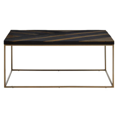 Aris black acacia wood coffee table gold inlay, side angle