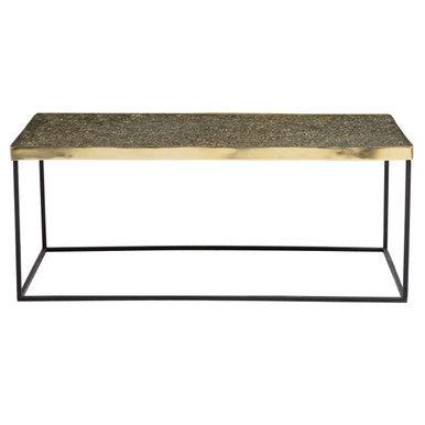 Akola gold finish black base coffee table, side angle