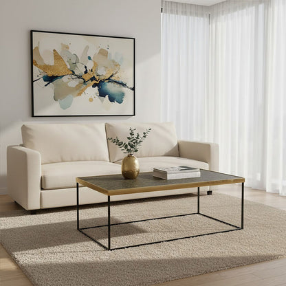 Akola gold finish black base coffee table, front view