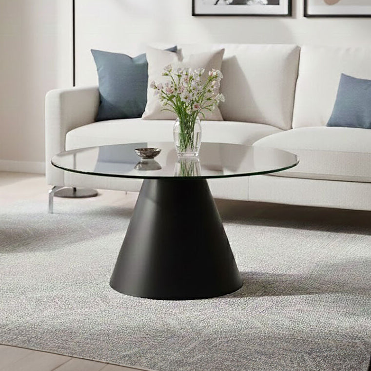 Azalea clear glass round coffee table, front view