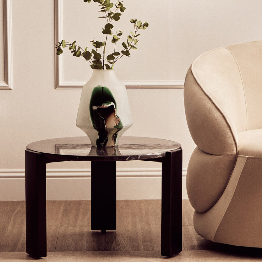 Palermo black marble small round coffee table, styled living room 1