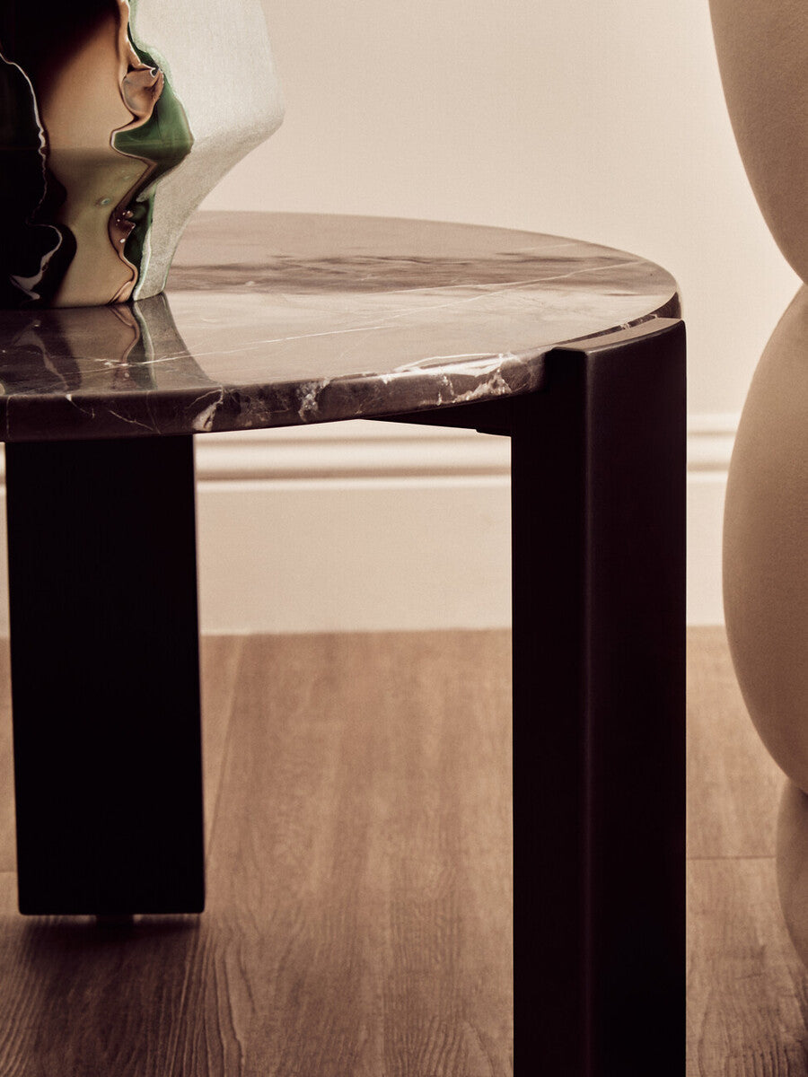 Palermo black marble small round coffee table, styled living room 2