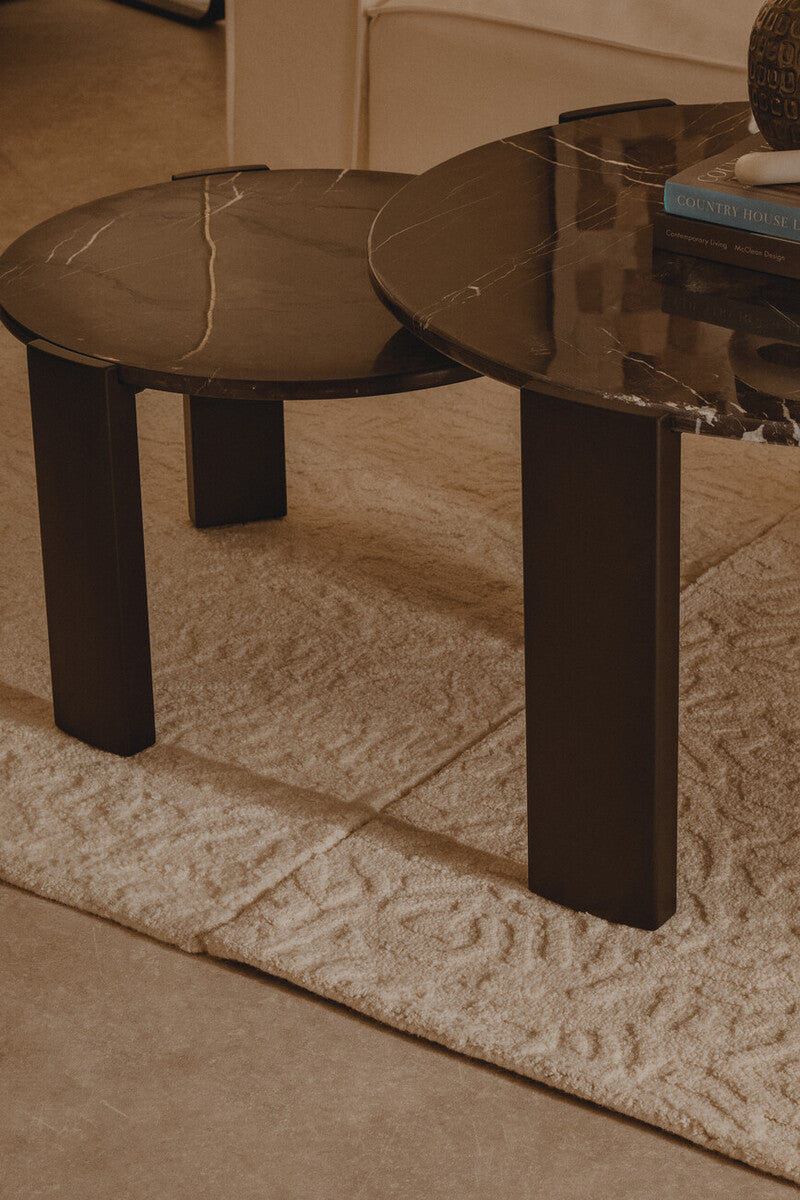 Palermo black marble small round coffee table, styled living room 7