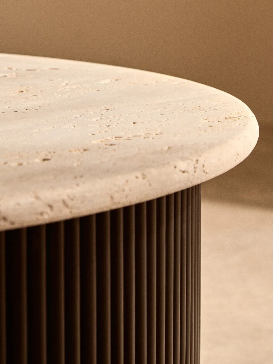 Walton cream travertine coffee table, styled living room 1