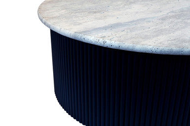 Walton cream travertine coffee table, close up view 1