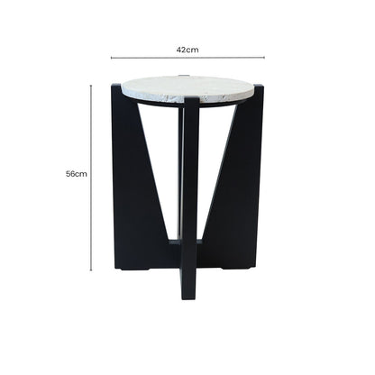 Winton Cream Travertine and Black Acacia Wood Side Table, 42 cm