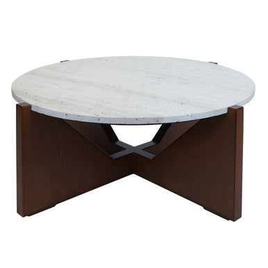 Winton cream travertine coffee table, tabletop detail
