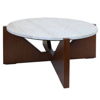 Winton cream travertine coffee table, base detail