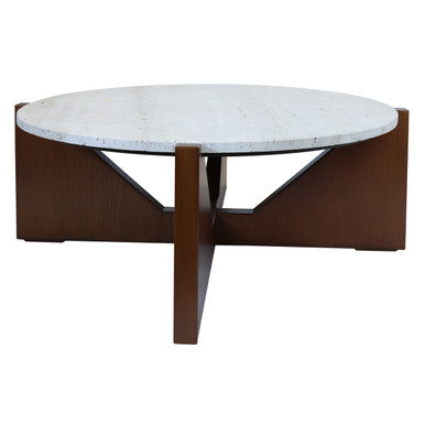 Winton cream travertine coffee table, side angle